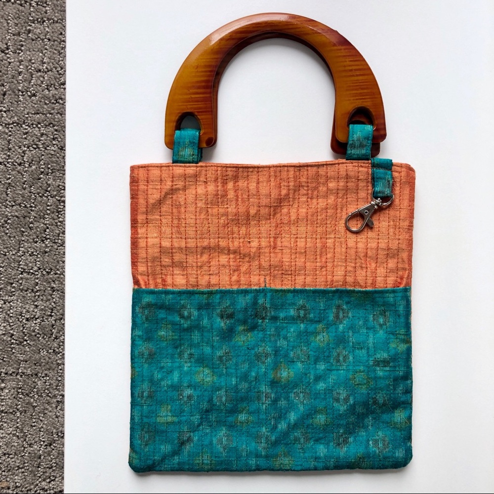 Boho Wooden Handle Silk Fashion Handbag